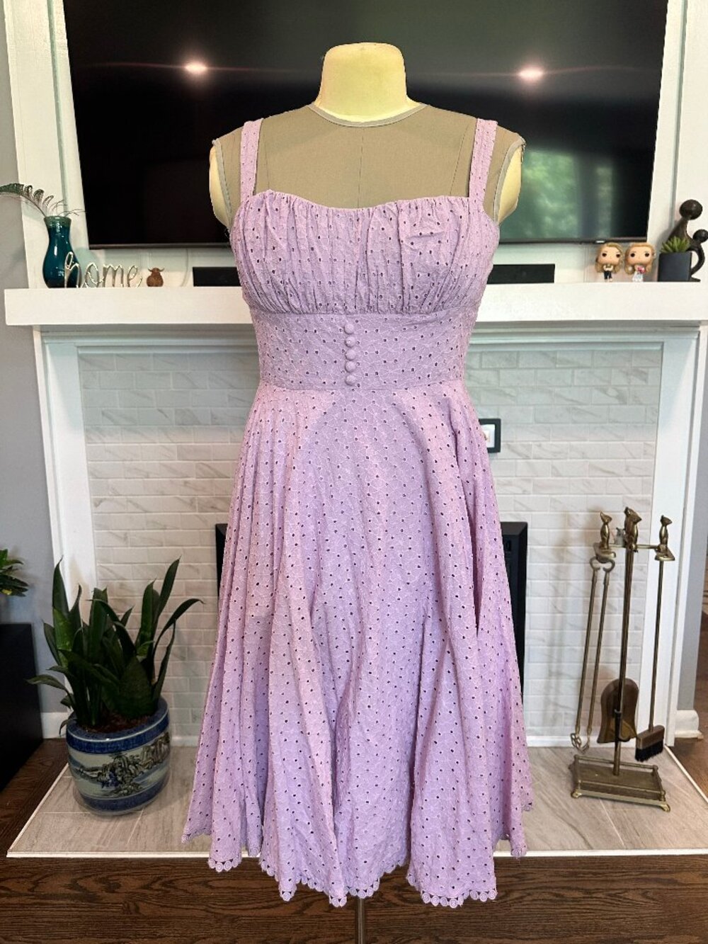 Unique Vintage - 1950s Lavender Cotton Eyelet Valerie Swing Dress - Large